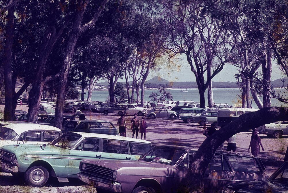 Day trippers, Noosa National Park, Noosa Heads, Easter, 1970