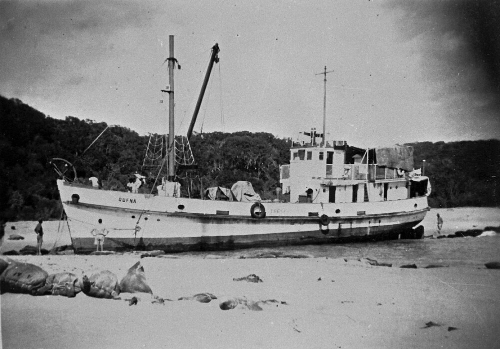 MV 'Ruena' aground, Double Island Point, Double Island Point, Great Sandy National Park, Cooloola,1948