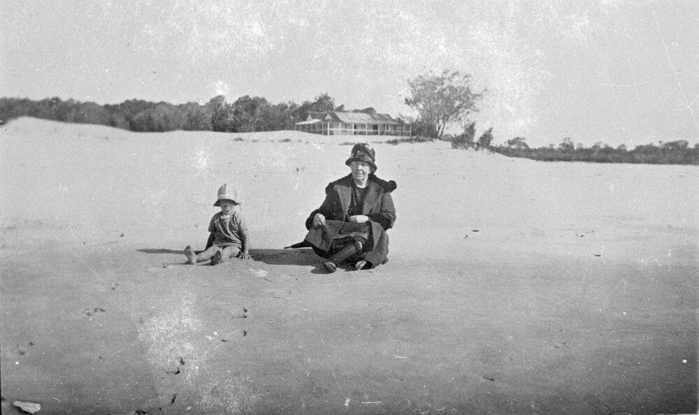  Woman and child, Noosa Main Beach, Noosa Heads, ca 1920s