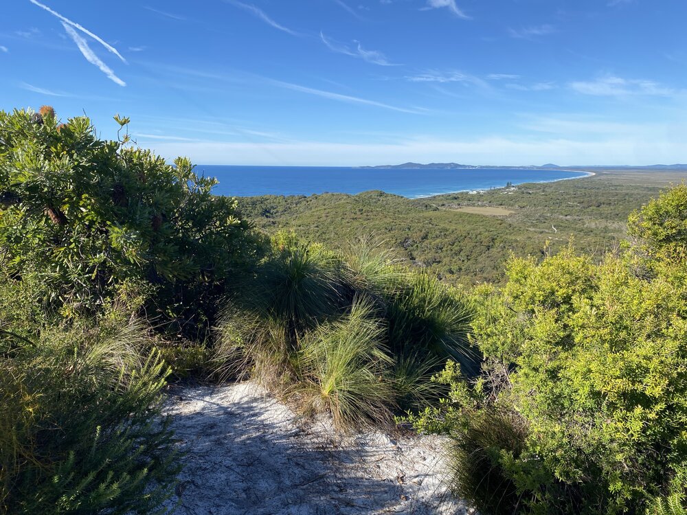 Scenic views south,  Teewah Beach Village to Noosa Heads,  Brahminy walking trail, Cooloola Wilderness Trail, Great Sandy National Park, Cooloola, 14 June  2025