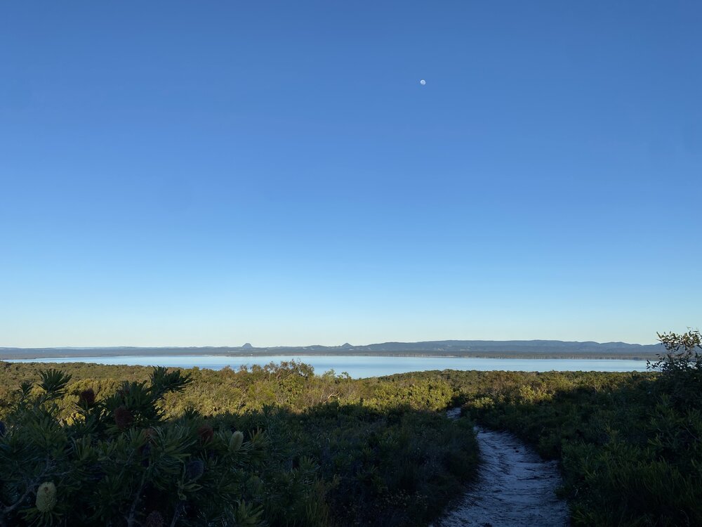 Sunset and moon, Brahminy walking trail, Cooloola Wilderness Trail, Great Sandy National Park, Cooloola, 14 June  2025