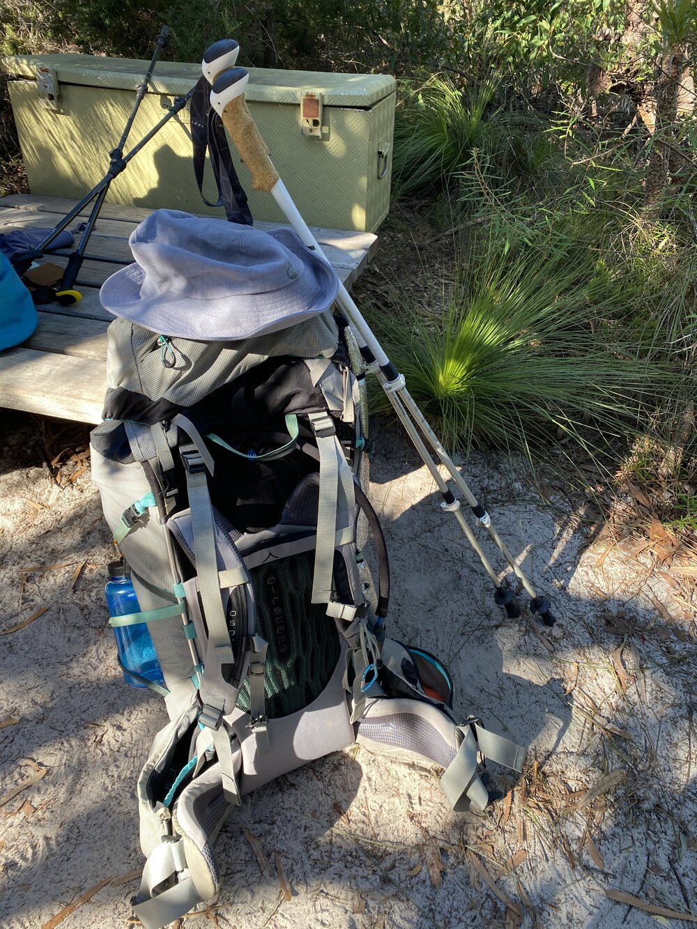 Packed gear, Brahminy walking trail, Cooloola Wilderness Trail, Great Sandy National Park, Cooloola, 15 June  2025
