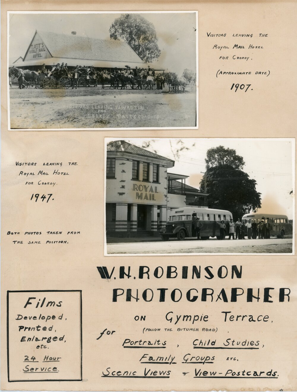Advertisement, W.H Robinson, Photographer, Gympie Terrace, Noosaville, ca 1940s