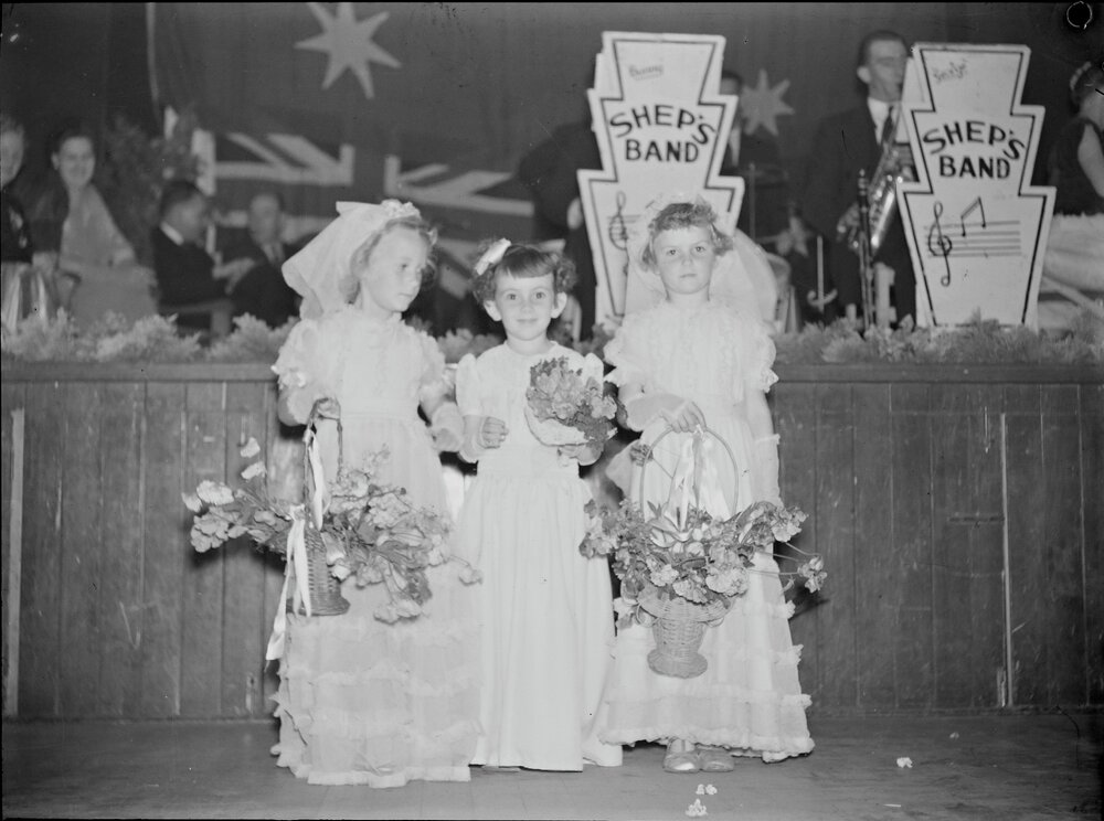 Flower girls, Children's Debutante Ball, Cooroy Memorial Hall, Maple Street, Cooroy, 1947