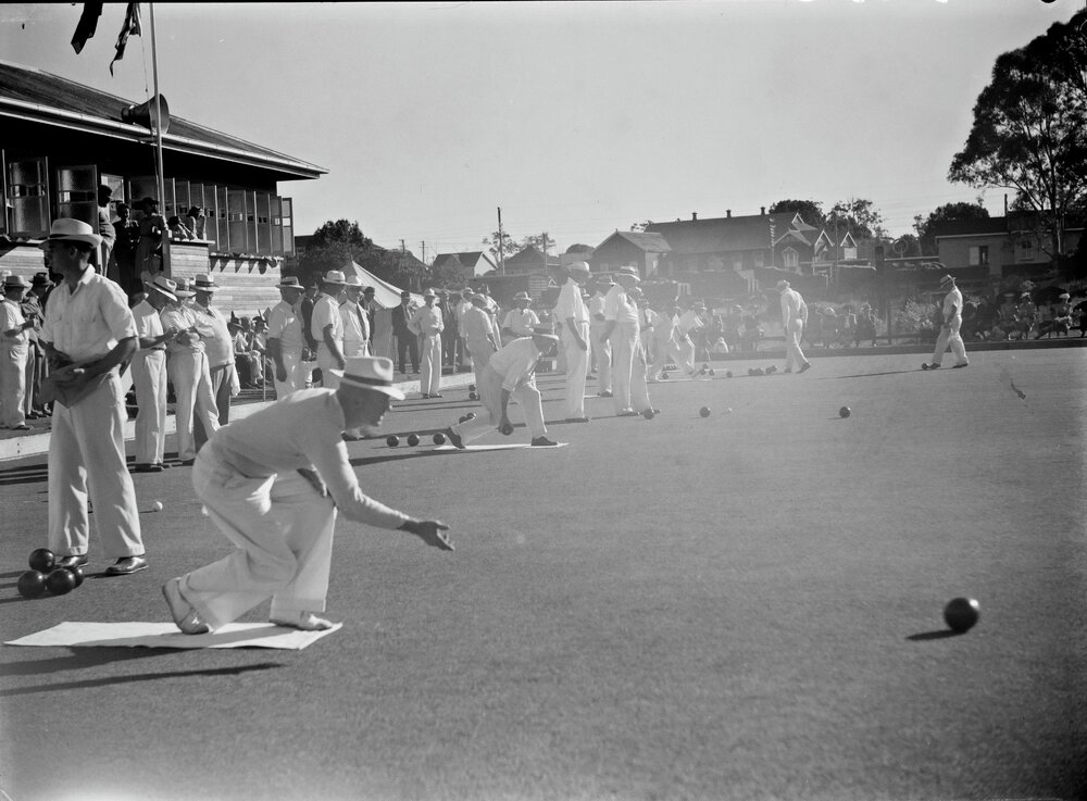 Bowlers, Opening Day, Cooroy Bowls Club, Opal Street, Cooroy, 1948