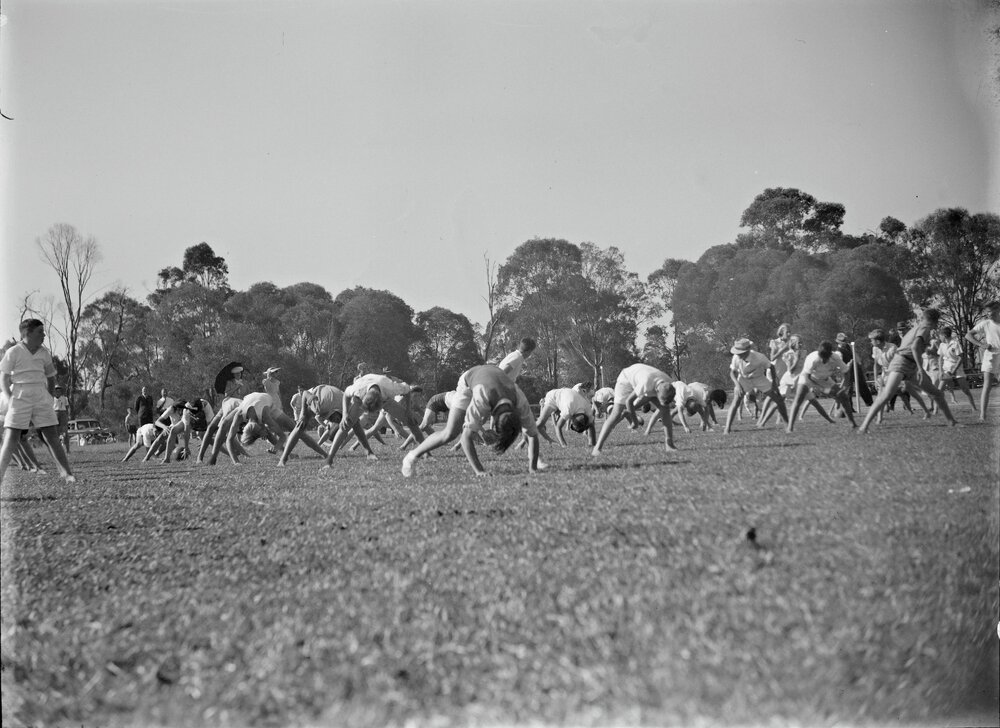 Tunnel ball, Noosa Shire School Sports day, Cooroy Showgrounds, Cooroy, 1948