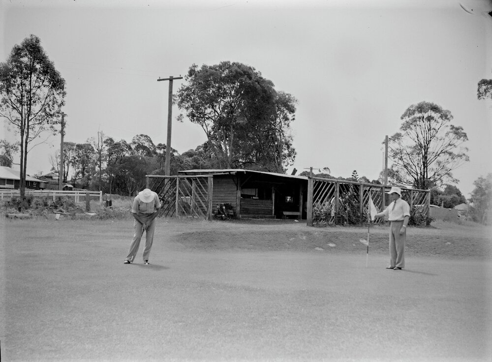 Putting green, Cooroy Golf Club course, Cooroy, 1949