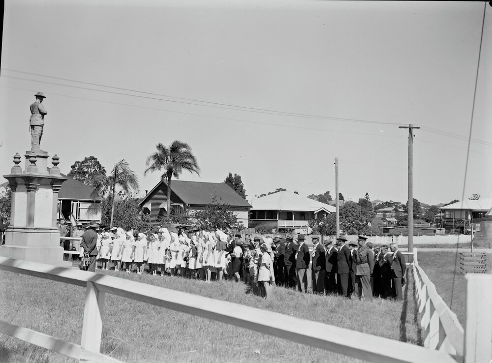 Service, Anzac Day, Cooroy War Memorial, Diamond Street, Cooroy, 25 April 1949