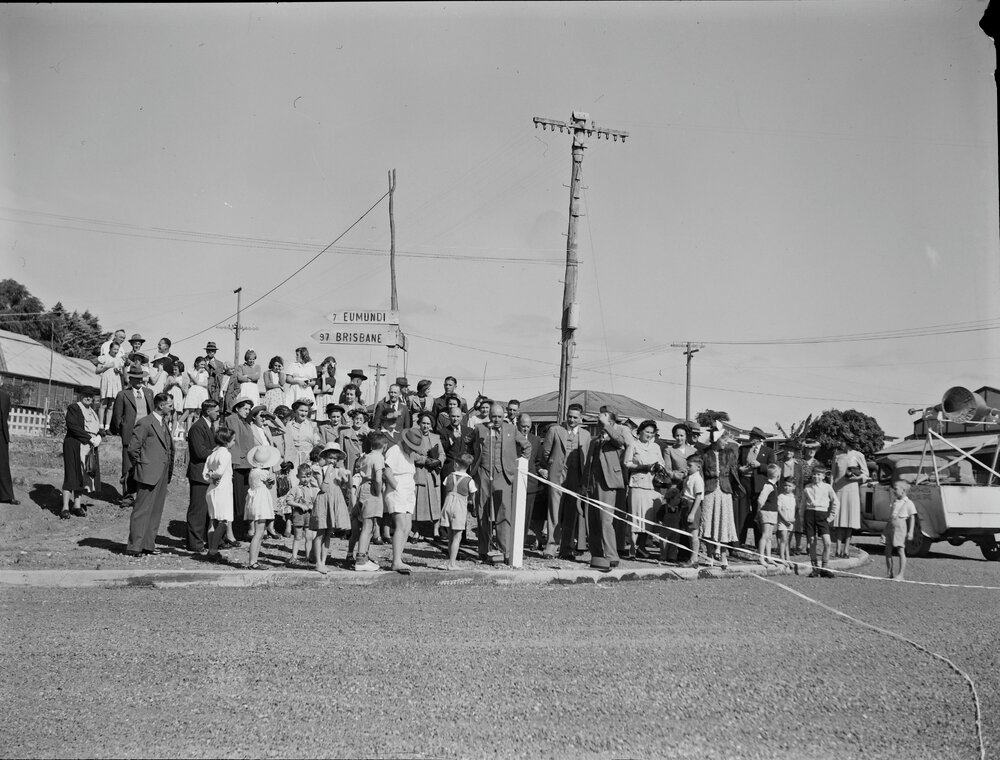 Ribbon cutting celebrations, Bruce Highway, Cooroy, 1950