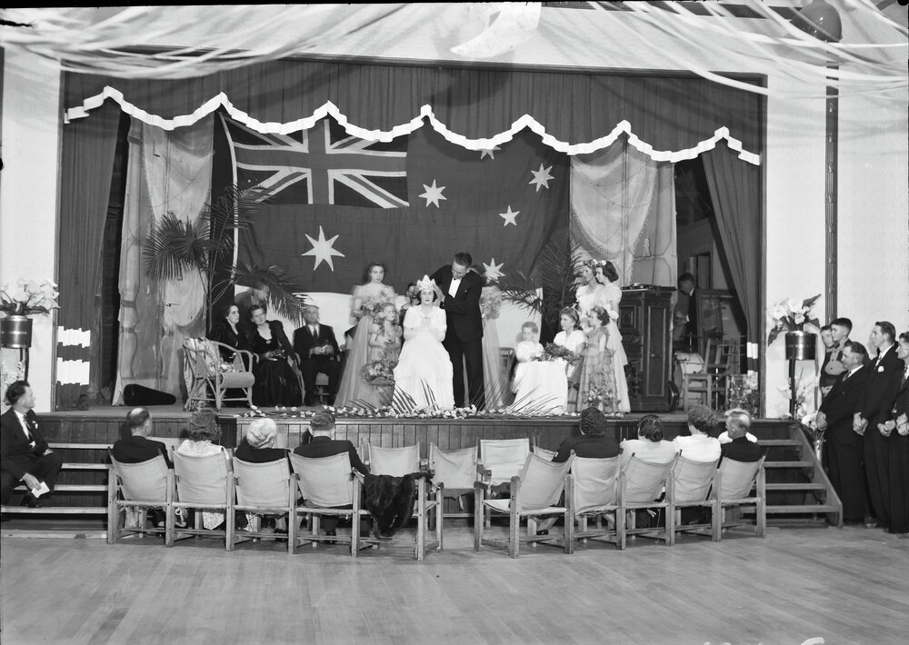 Crowning ceremony, Cooroy Show Society Ball Queen, Cooroy Memorial Hall, Maple Street, Cooroy 1950