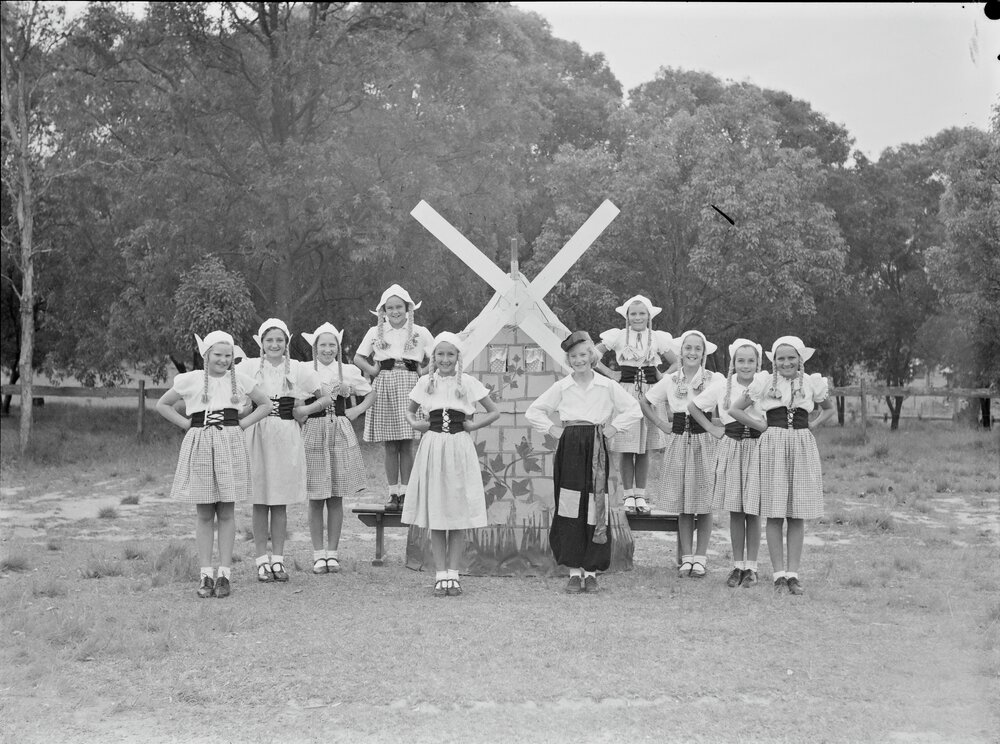 Pupils in Dutch costumes, Cooroy State School, Cooroy, 1950