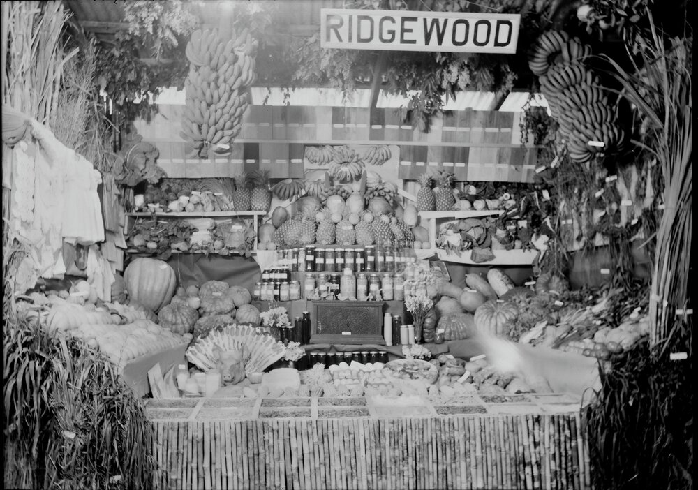 Ridgewood Farm produce exhibit, Cooroy Show, Cooroy Show Society Grounds, Mary River Road, Cooroy, 1950