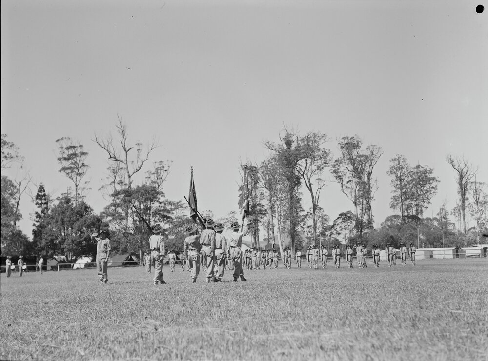 On parade, 42nd Battalion Training Camp, Cooroy, 1951