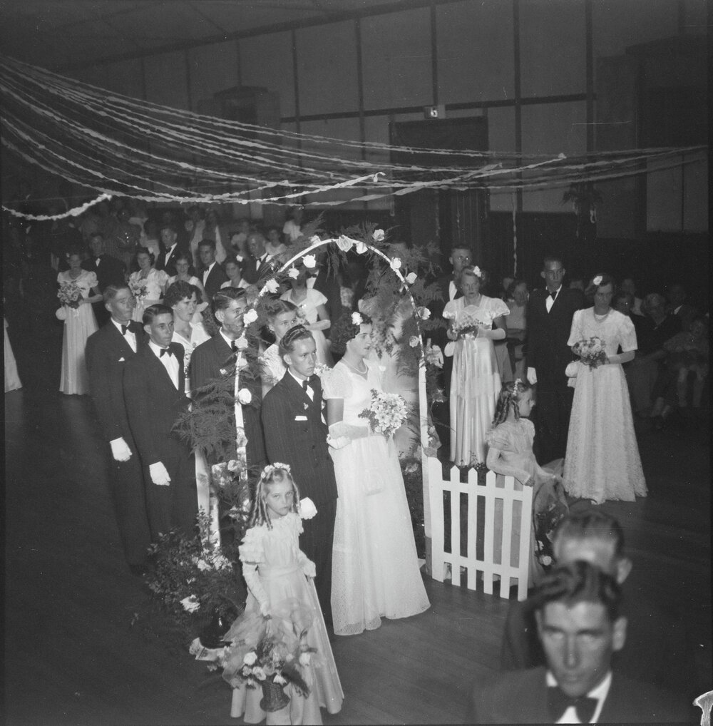 Attendees, Debutante Ball, Cooroy Memorial Hall, Maple Street, Cooroy, 1951
