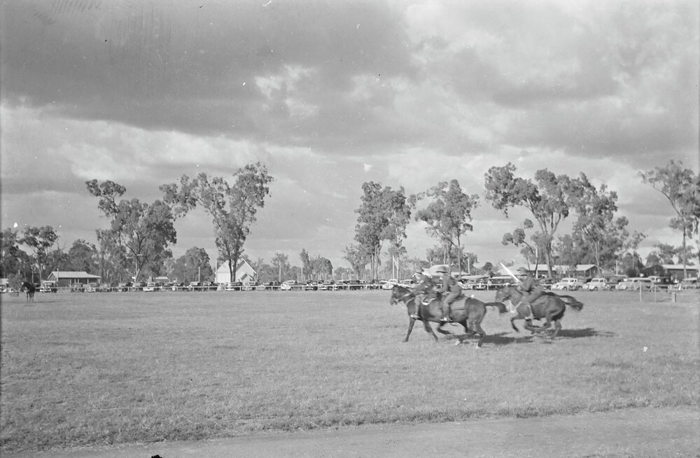 Cavalry demonstration, Cooroy Show, Cooroy Show Society Grounds, Mary River Road, Cooroy, 1951