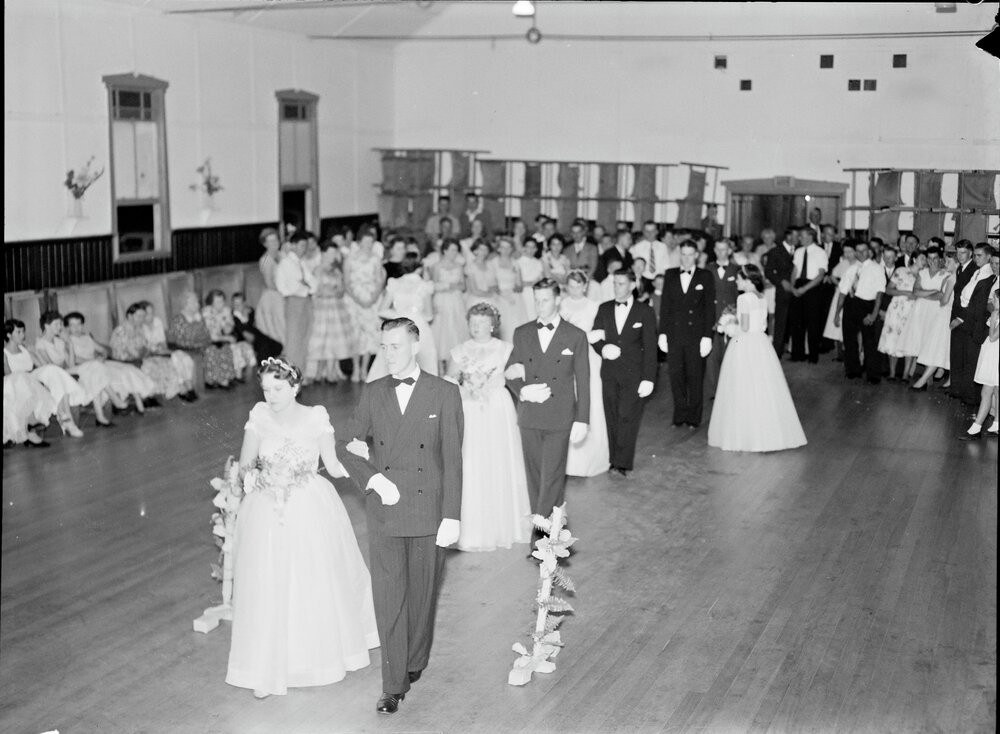 Attendees, Roman Catholic Debutante Ball, Cooroy Memorial Hall, Maple Street, Cooroy, 1956