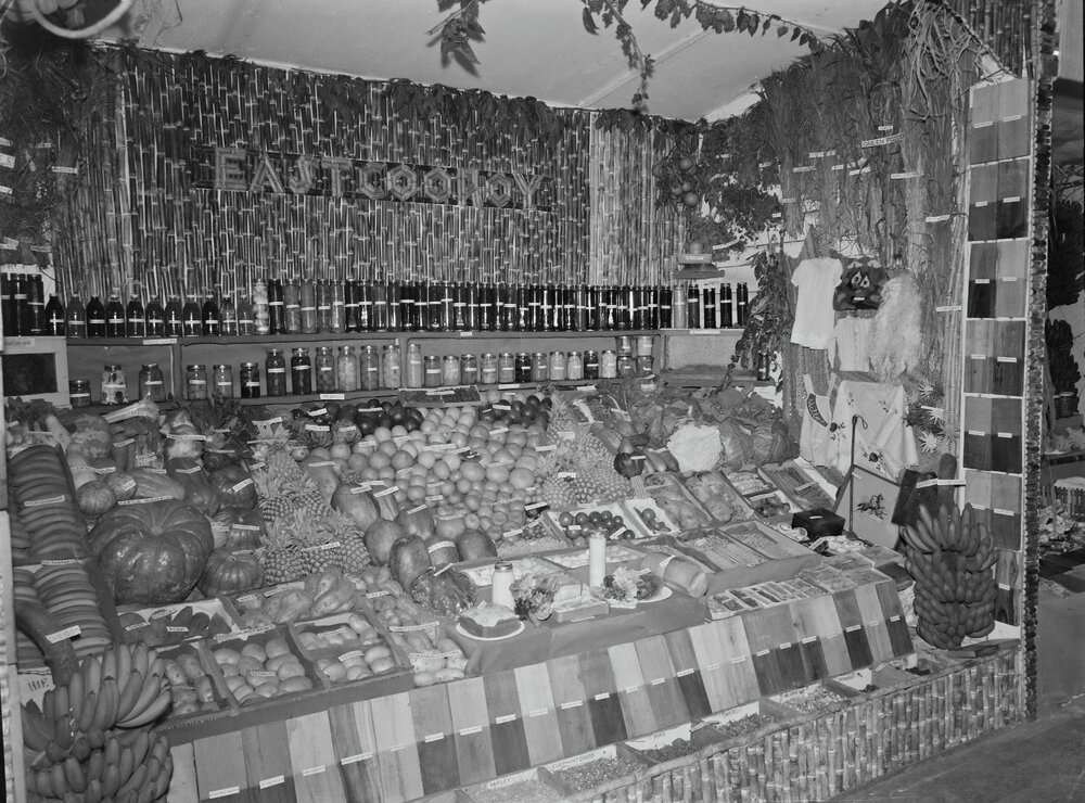 East Cooroy produce display, Cooroy Agricultural Show, Cooroy Showgrounds, Cooroy, 1956
