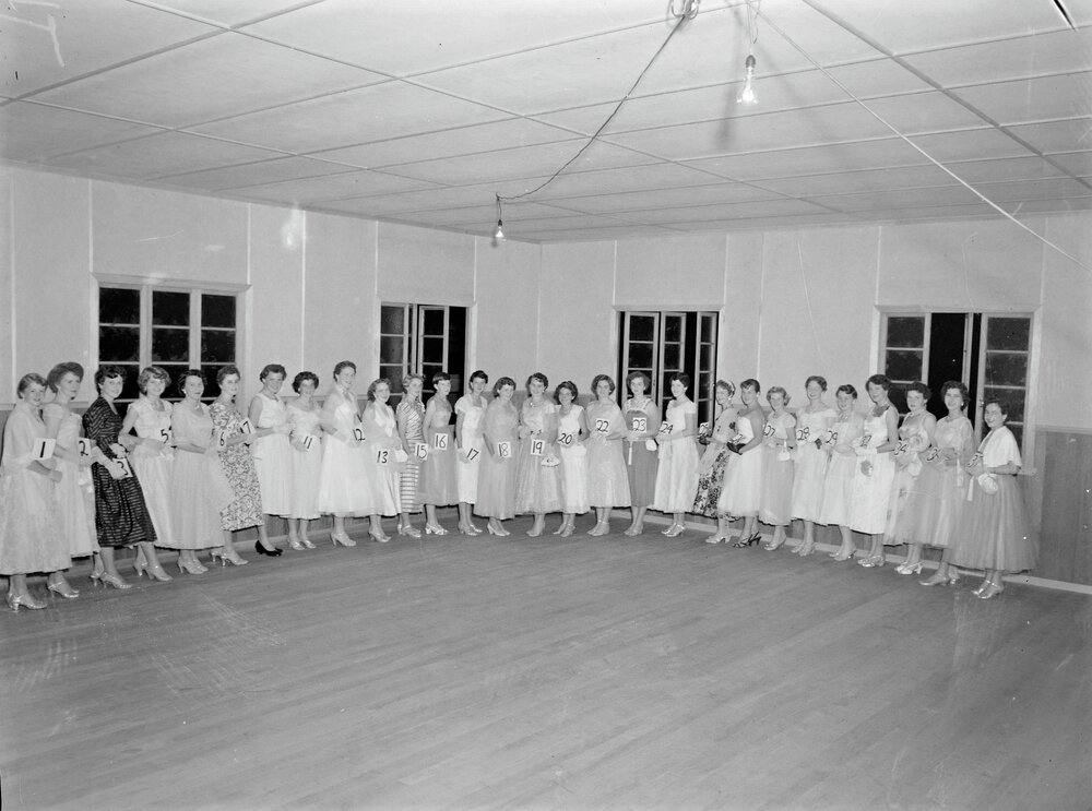Participants, Queen Ball, Cooroy Memorial Hall and School of Arts, Maple Street, Cooroy, 1956