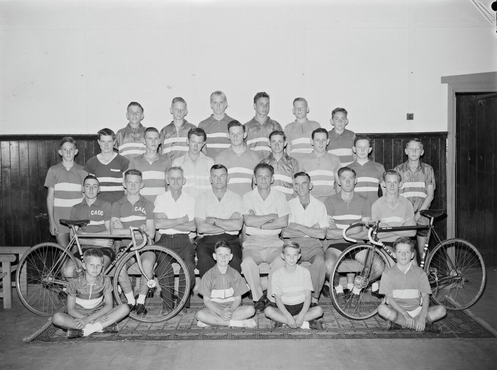 Members, Cooroy Cycling Club, Cooroy Memorial Hall, Cooroy, 1956