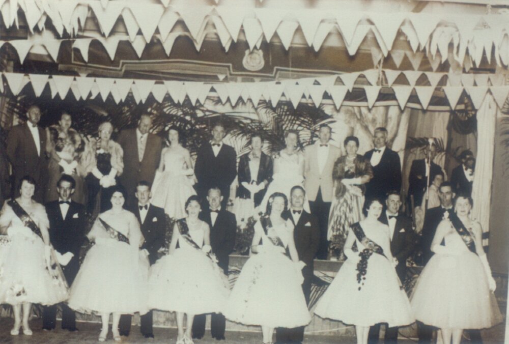 Entrants, partners and officials, 'Miss Noosa Show', Noosa Country Show Ball, Pomona, ca 1958
