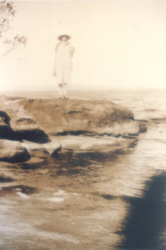 Informal portrait, Pauline Pederson, Lake Cootharaba, Boreen Point, 3 July 1929