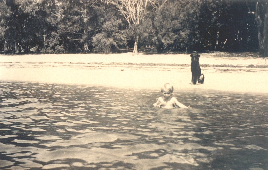 Guarding Ruth Pederson, Lake Cootharaba, Boreen Point, ca 1928