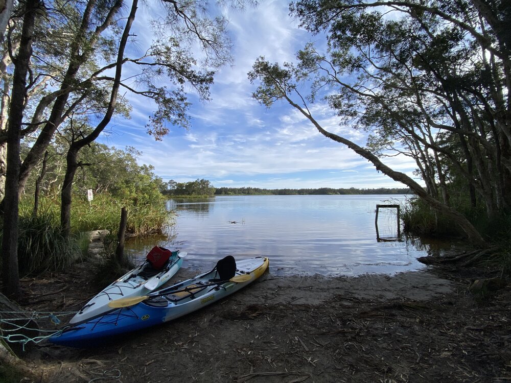 Kayaks, river access, campsite, Fig Tree Point, Noosa River,  Great Sandy National Park, Como, 11 December 2025