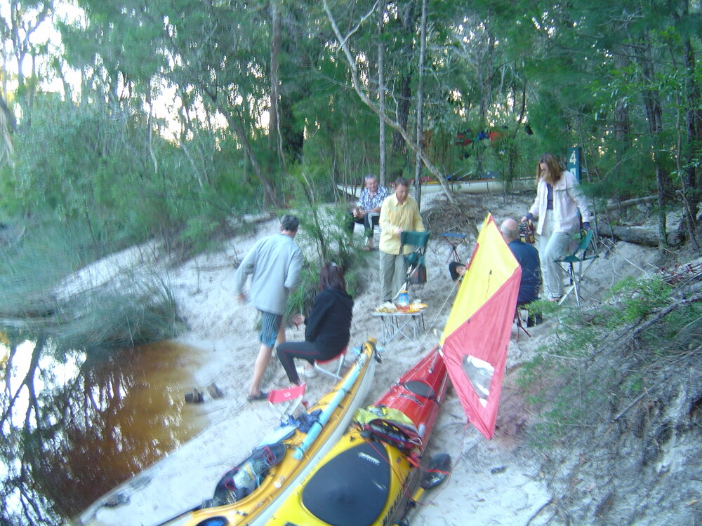 Sunset and relaxation, campsite 4, Noosa River,  Great Sandy National Park, Cooloola,19 July 2008