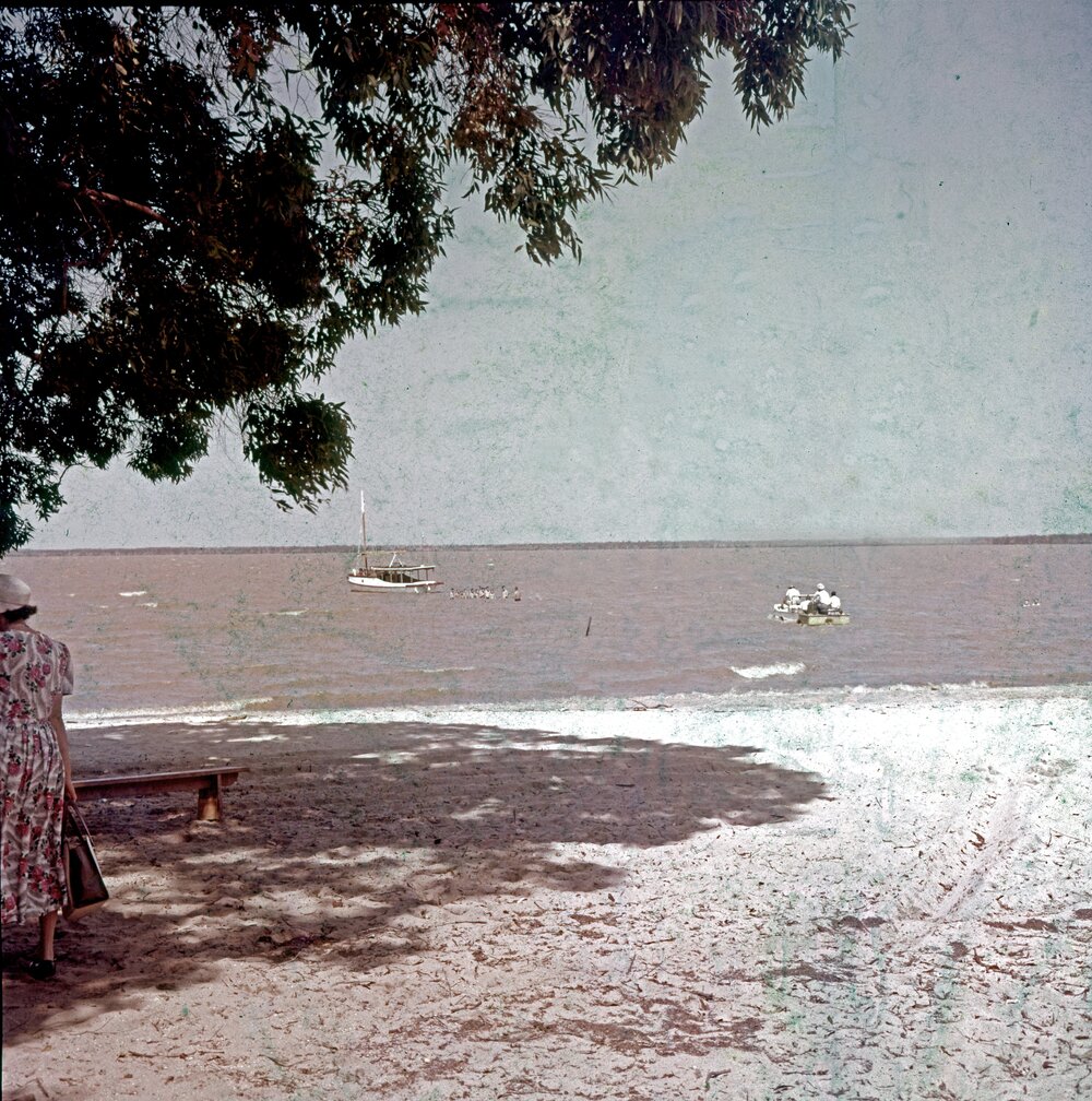 Minister for Public Lands (possibly Hon. Alan Fletcher), Noosa Councillors and guests, Lake Cootharaba, Boreen Point, 1960