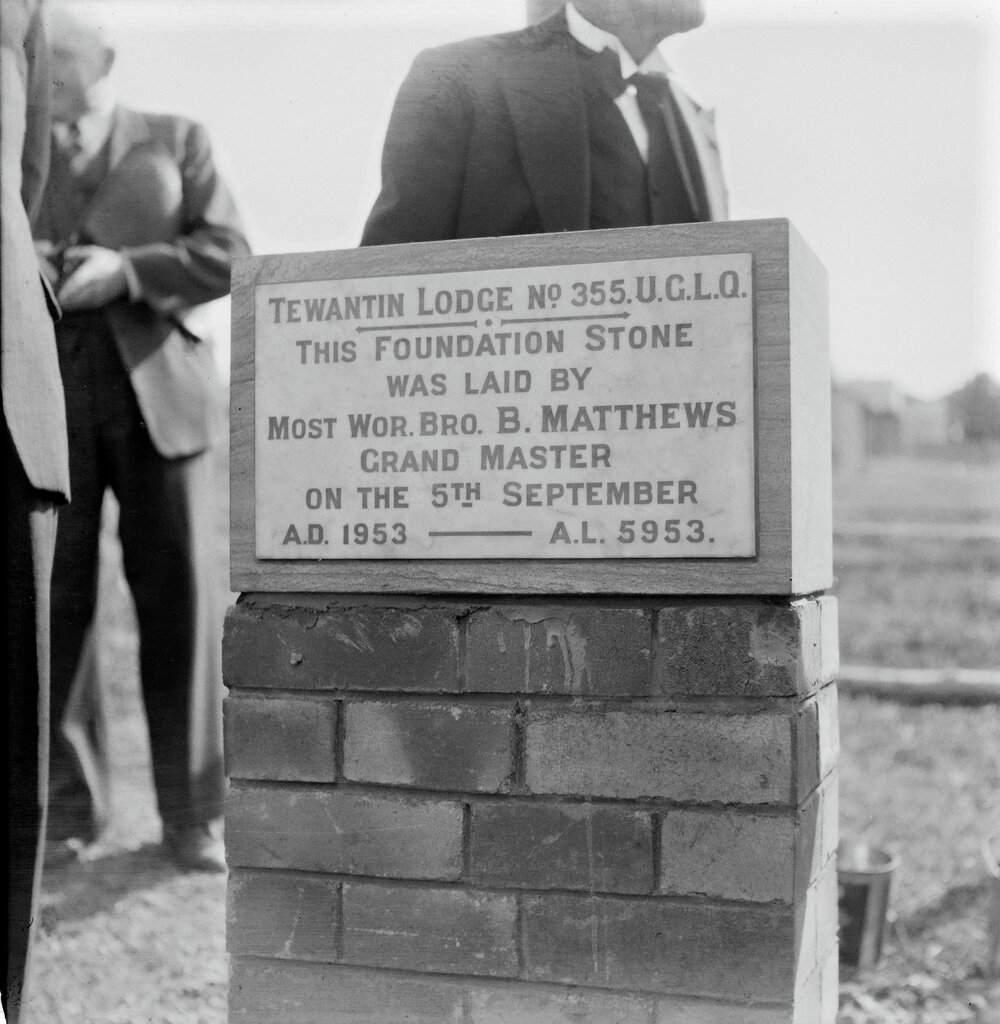 Laying Foundation Stone, Freemasons Lodge No. 355, 30 Moorindil Street, Tewantin,  5 September 1953