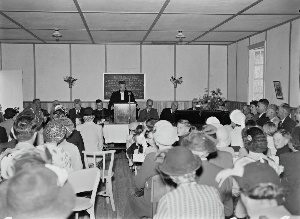 Church Service, Sunday School opening, St Stephen's Presbyterian Church, 41 Poinciana Avenue, Tewantin,  ca 1955