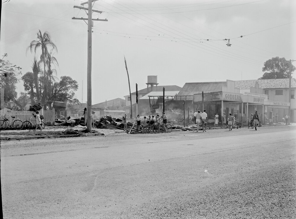 Fire remains, Poinciana Avenue, Tewantin, 1956