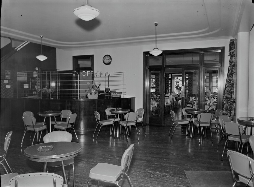 Interior, office/lounge, Royal Mail Hotel, Tewantin, 1958