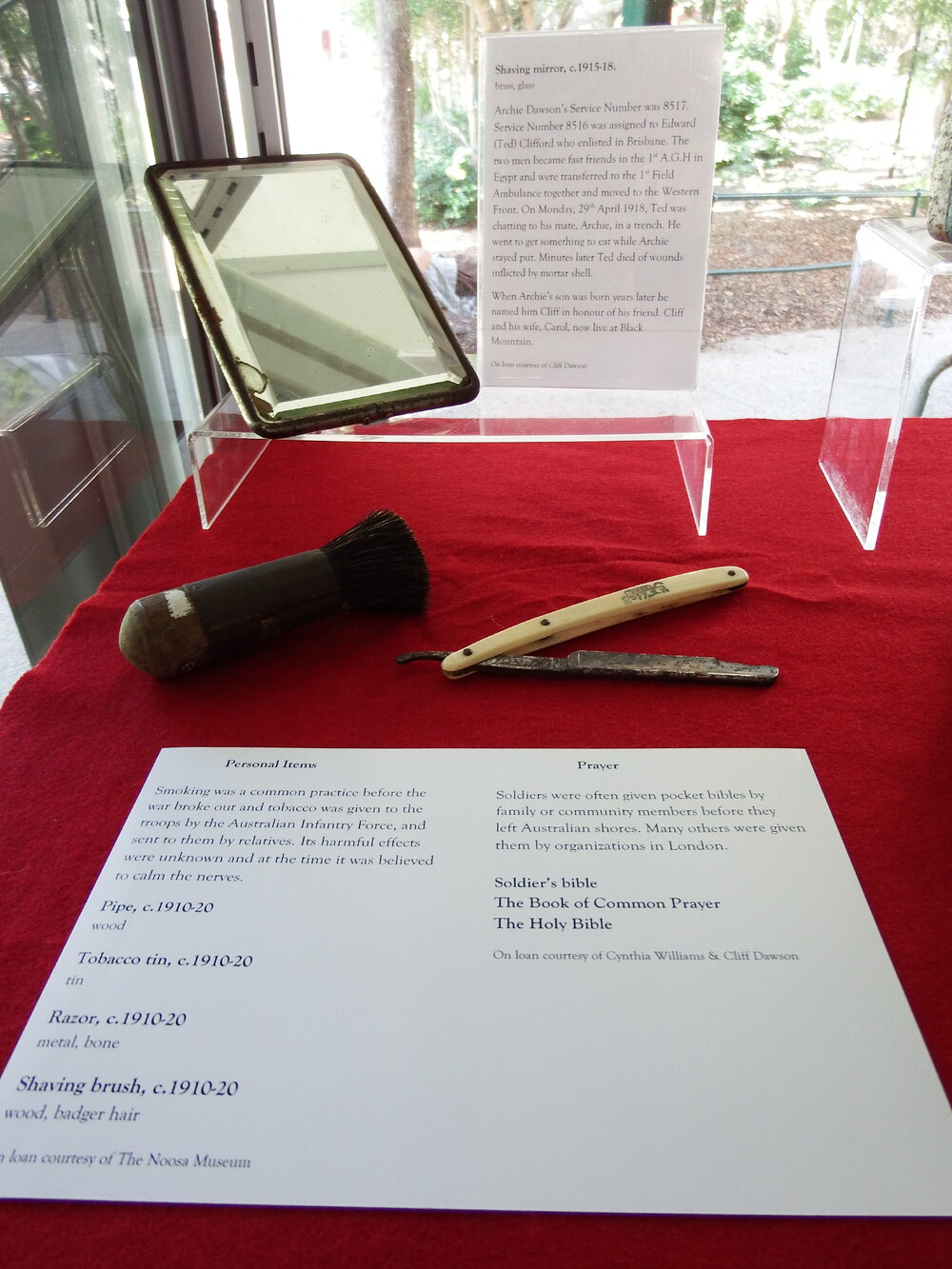 Shaving instructments, Noosa's War Front Exhibition, Noosaville Library, Noosaville, 20 November 2015
