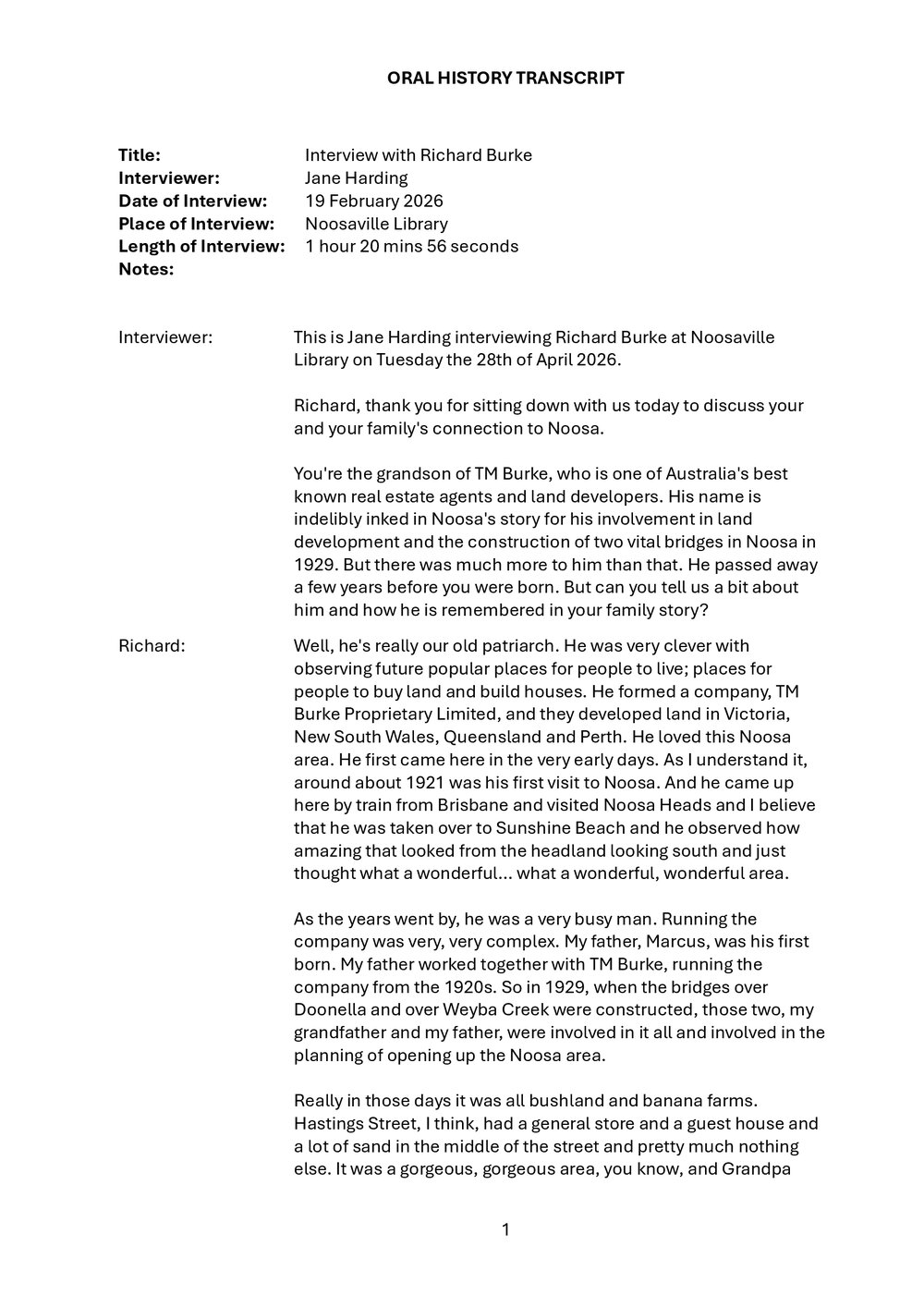 Richard Burke Oral Histroy - Transcript