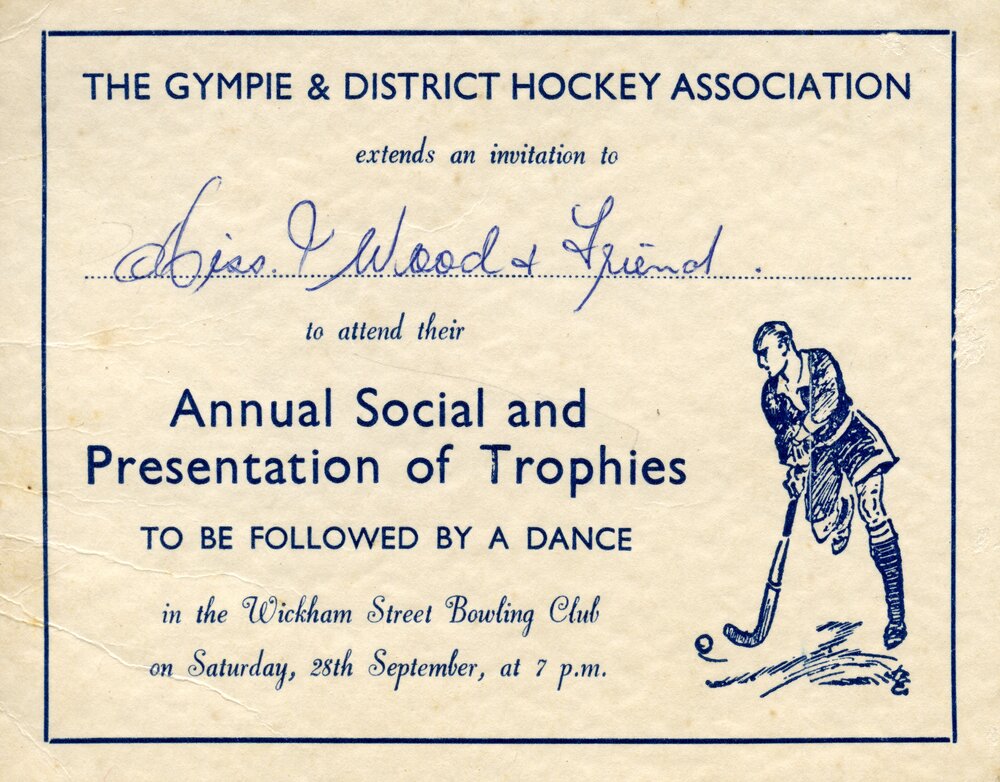 Annual Social &amp; Presentation of Trophies Invitation, Gympie &amp; District Hockey Association, ca 1960s