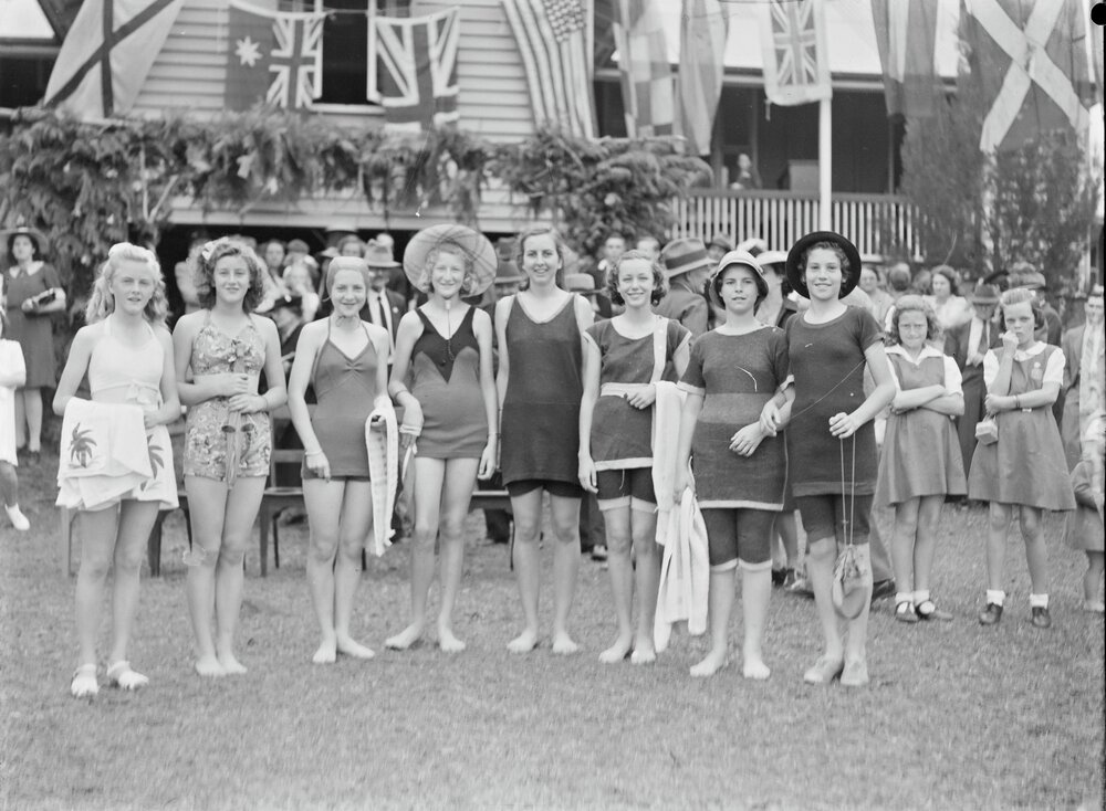 Swimwear competition, Golden Jubilee Celebrations, Pomona State School, Pomona, 1947 