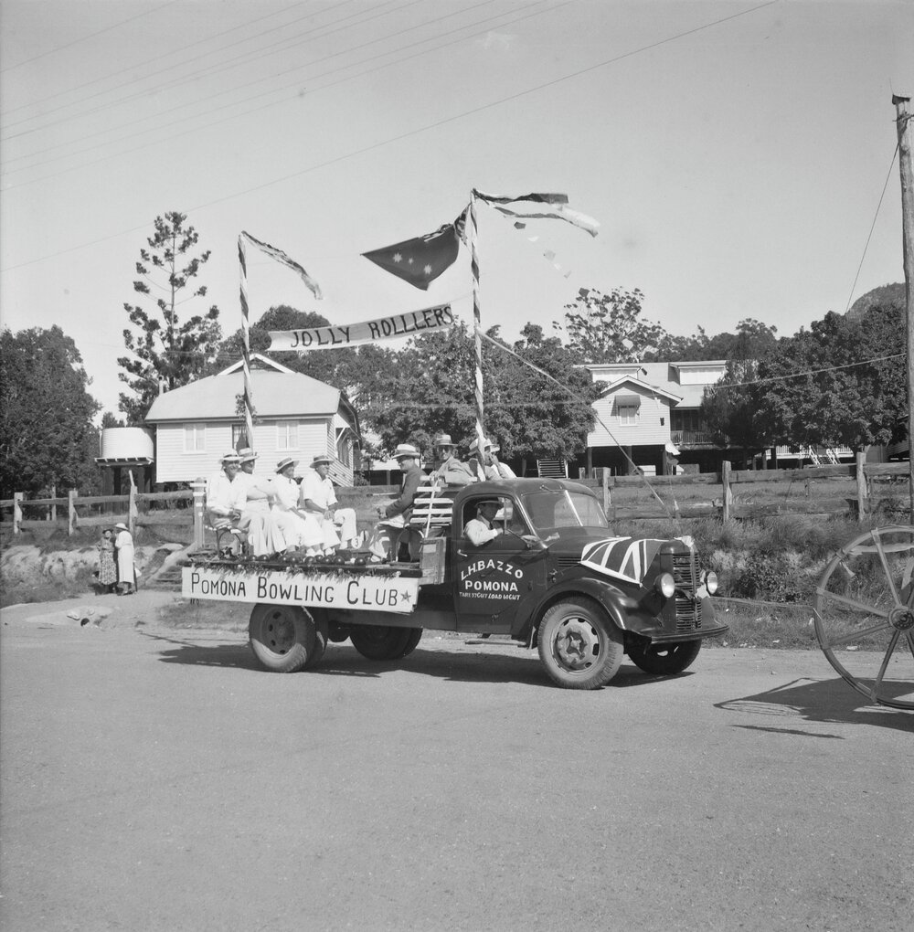Pomona Bowling Club float, Coronation Day parade, Pomona, 2 June 1953