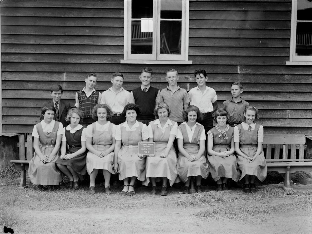 Class photo, Form 3, Pomona Rural School, Pomona, 1950