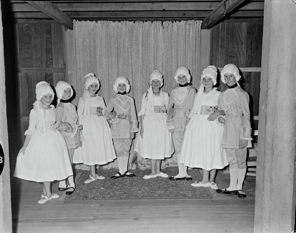 Participants, period costume themed Children's Ball, Majestic Theatre, Pomona, 1963