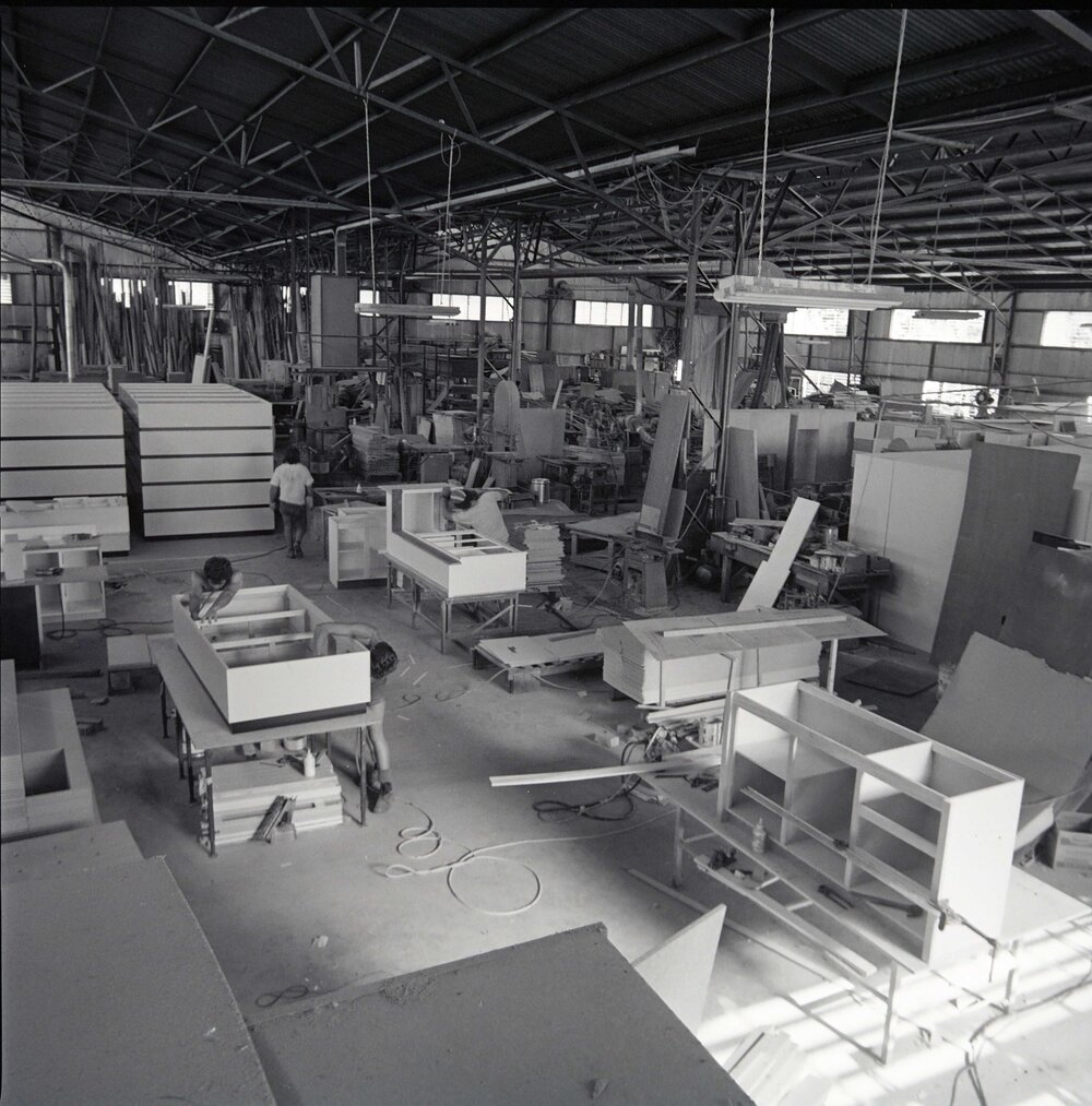 Workers, factory floor, Page Furniture Factory, Pomona