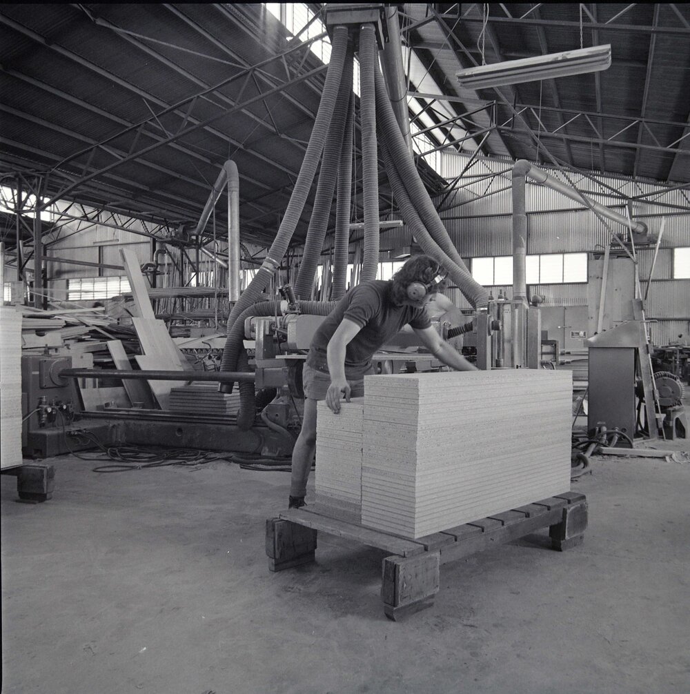 Workers, factory floor, Page Furniture Factory, Pomona