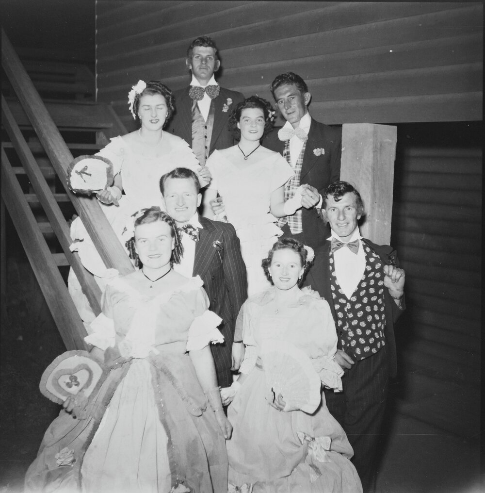 Period costume ball, Pomona Memorial School of Arts, 6 Reserve Street, Pomona, 1951