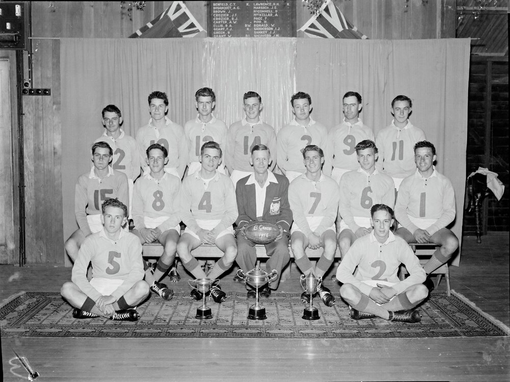 Portrait, Premiership Team, Pomona B-Grade Rugby League Team, Pomona, 1956