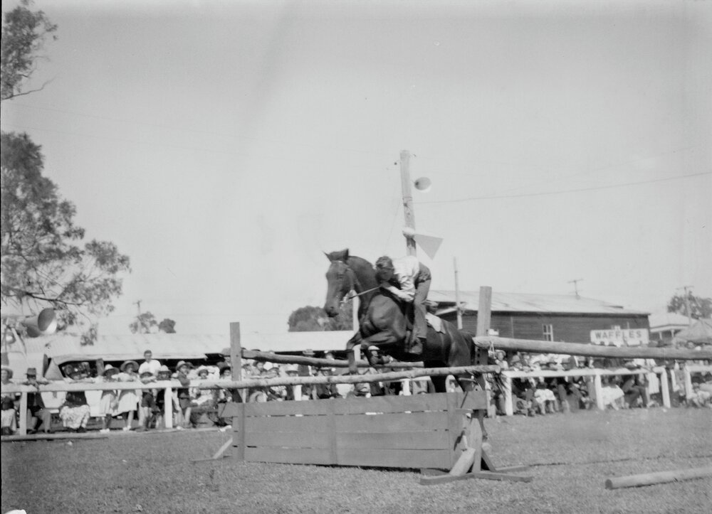 Equestrian competition, Noosa Show, Pomona Showgrounds, Pomona, 1952