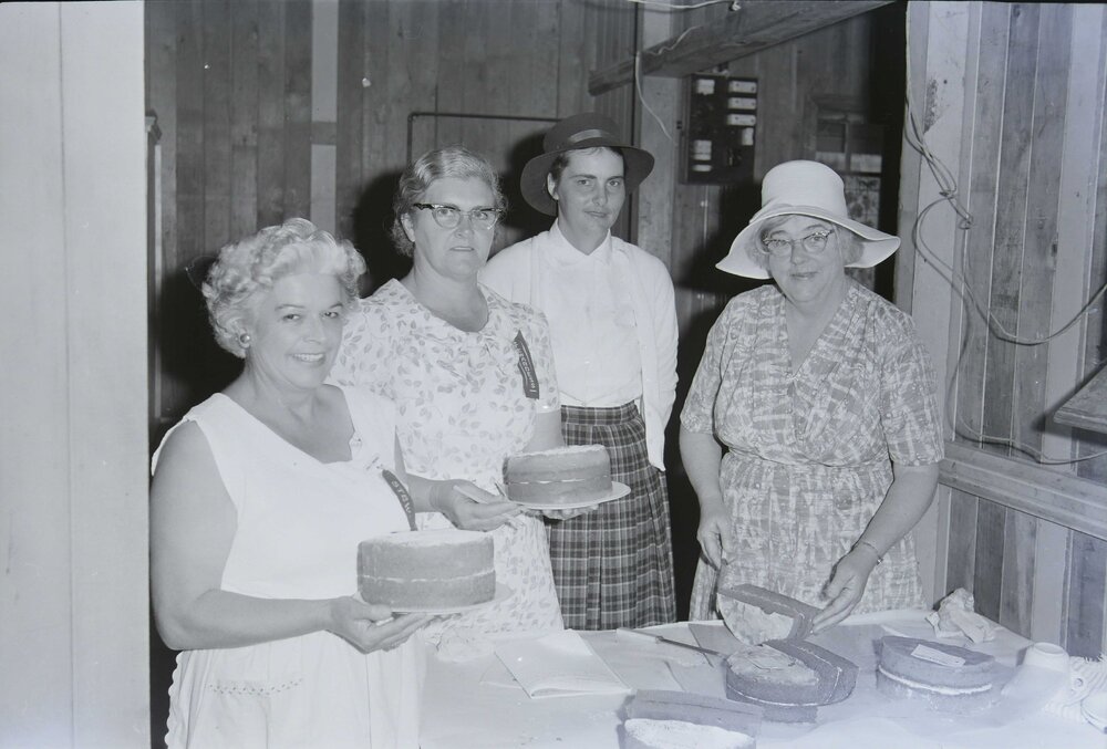 Cake judging, Noosa Show, Pomona Showgrounds, Pomona, 1968