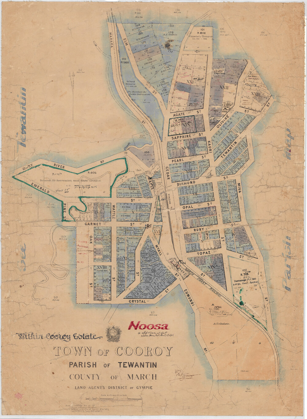 Town of Cooroy, Parish of Tewantin, County of March, Cadastral Map, 1922