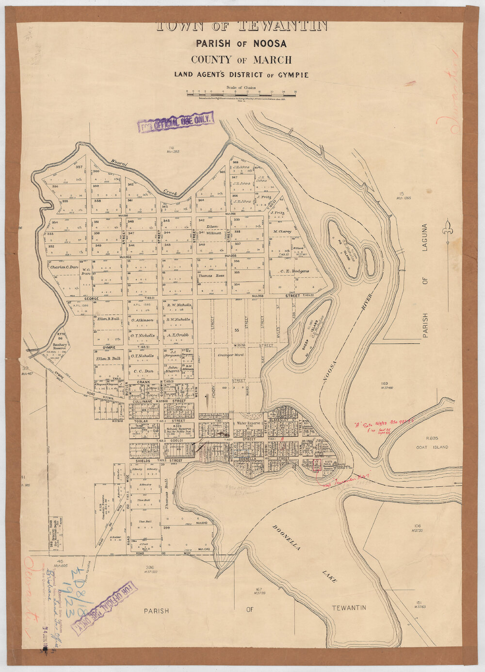 Town of Tewantin, Parish of Noosa, County of March, Cadastral Map, 1923