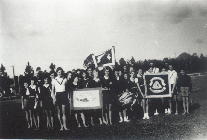 Group photo, Interhouse sports, Cooroy State High School, Cooroy, 1962