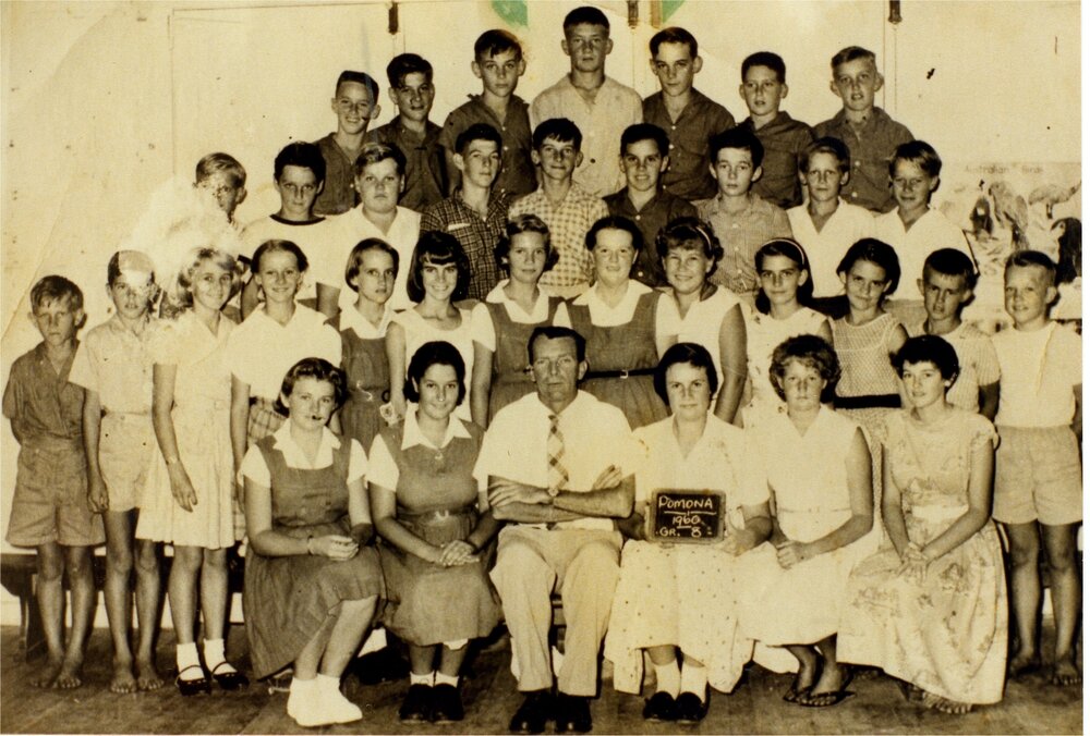 Class photo, Grade 8, Pomona State School, Pomona, 1960